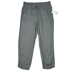 Splendid Linen Blend Crop Pants XL  Sage Green Pull On Drawstring Coastal NWT